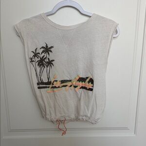 Free People Cream Palm Tree Graphic Drawstring Tank Top